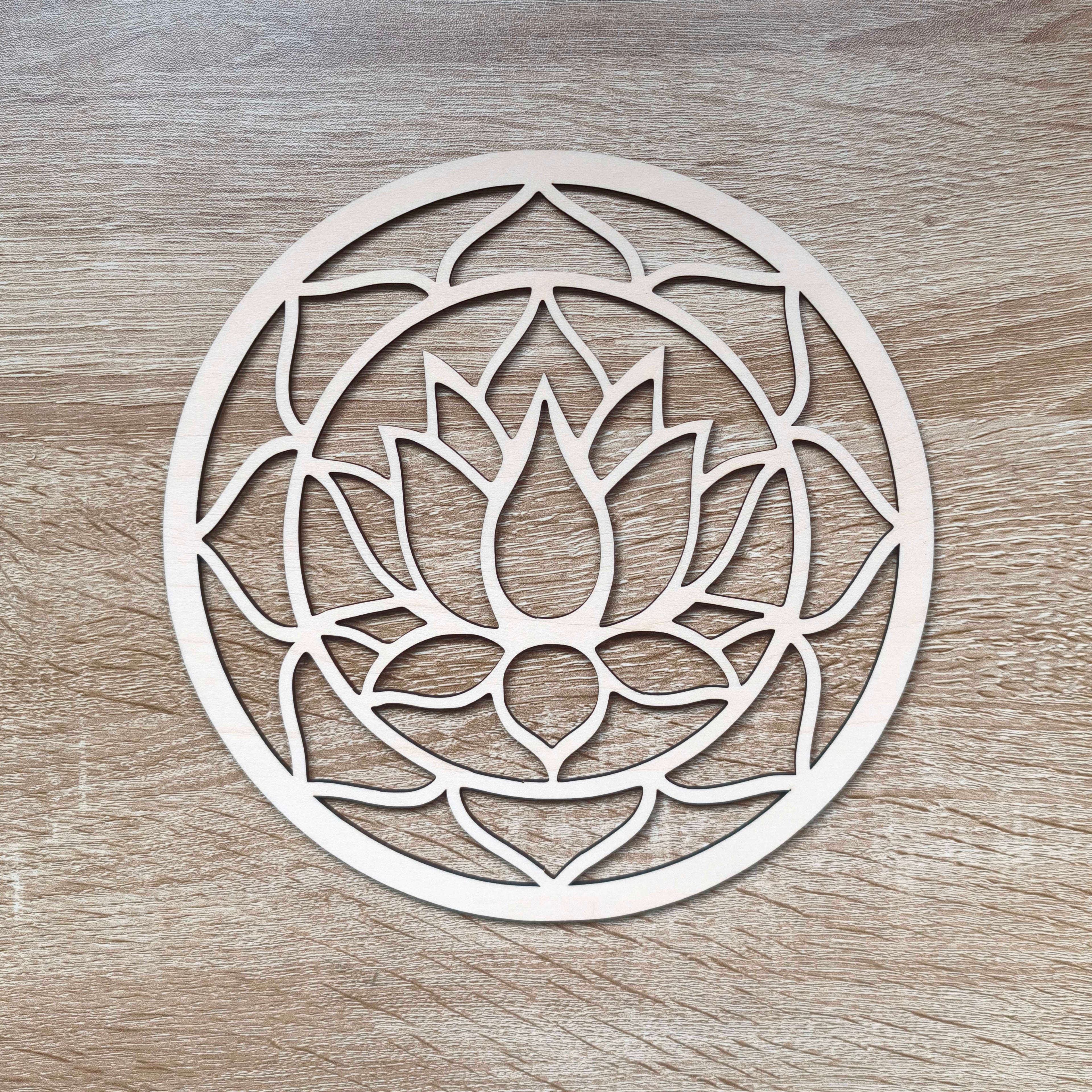Support en bois mandala avec fleur de lotus 20 cm