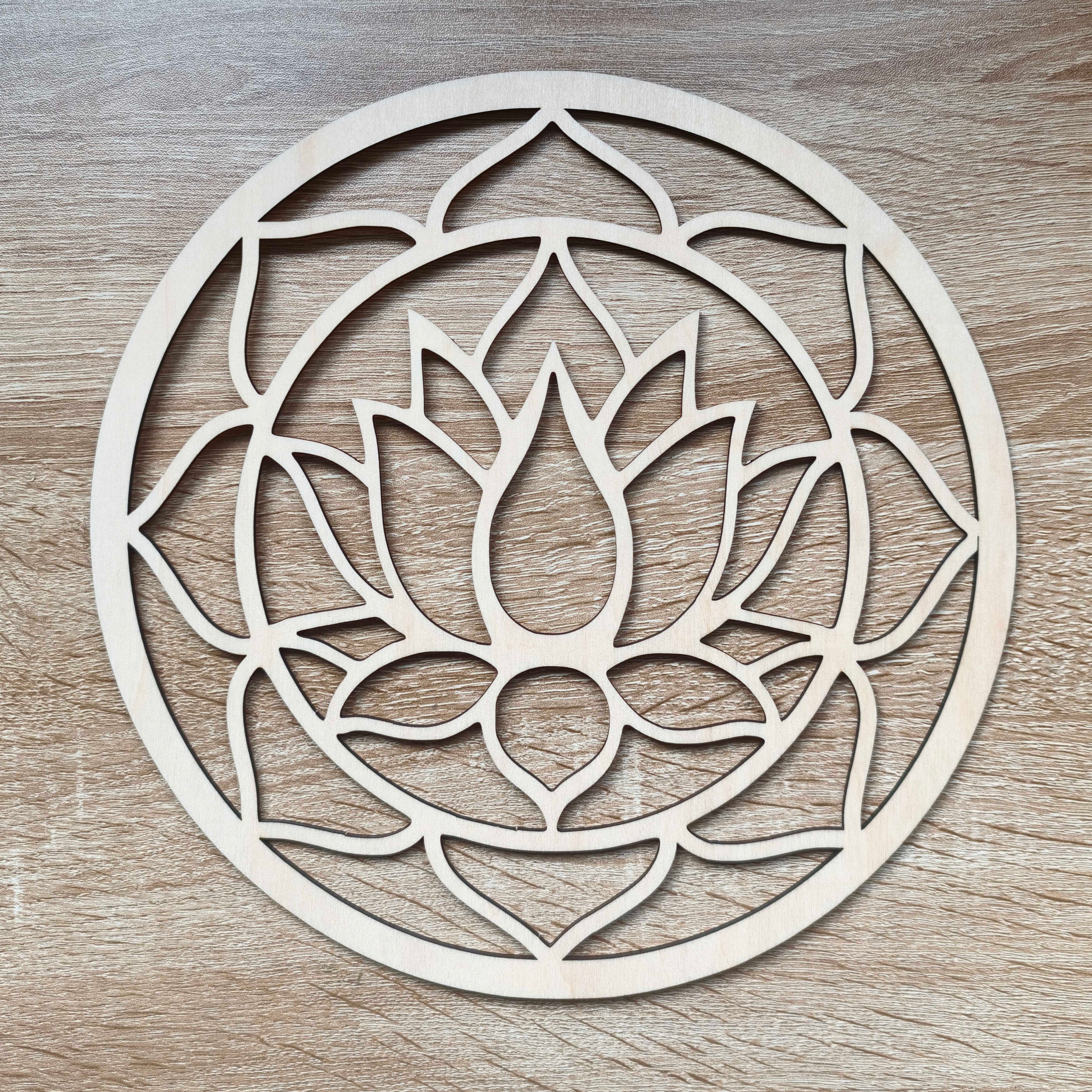 Support en bois mandala avec fleur de lotus 25 cm