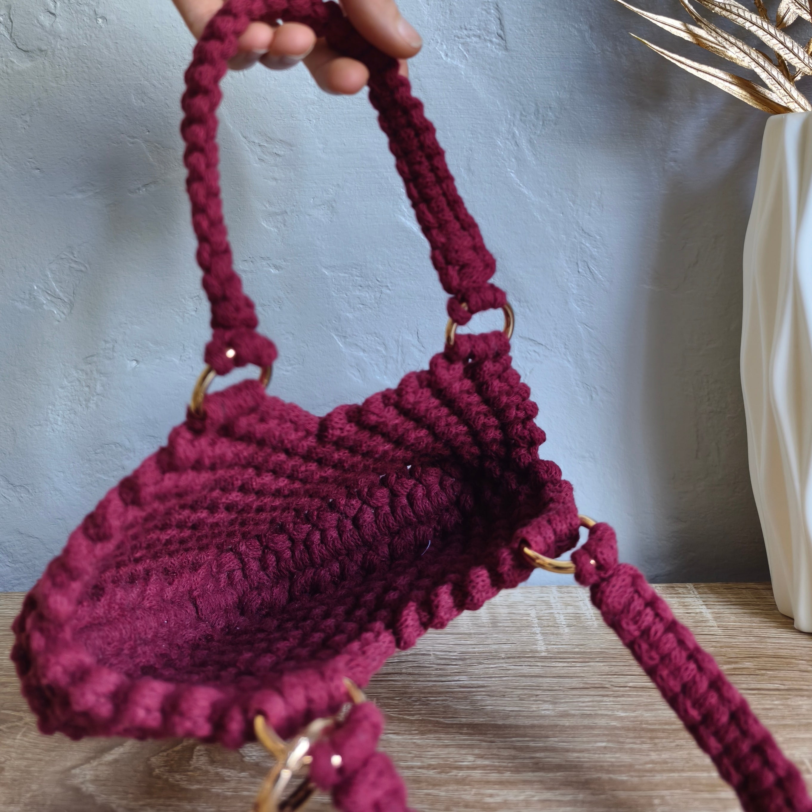 Intérieur du sac en macramé personnalisable modèle COEUR coloris Wine red 