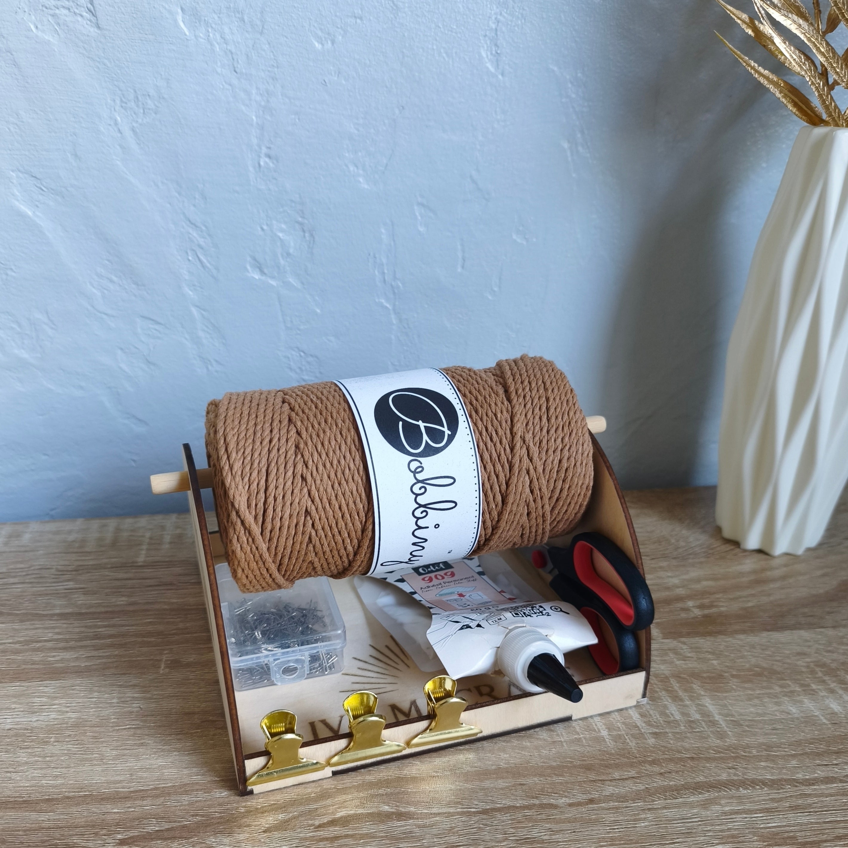Dérouleur de Bobine en Bois avec Plateau Intégré